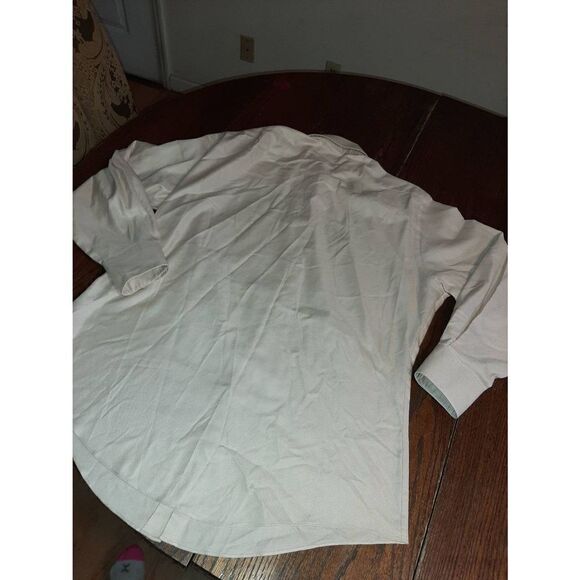 16.5 32/33 Van Heusen Pique Fitted Cream Long Sleeve Button Front Dress Shirt - Picture 3 of 3